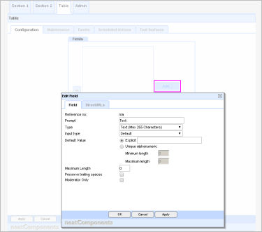 Codeless app development add table field